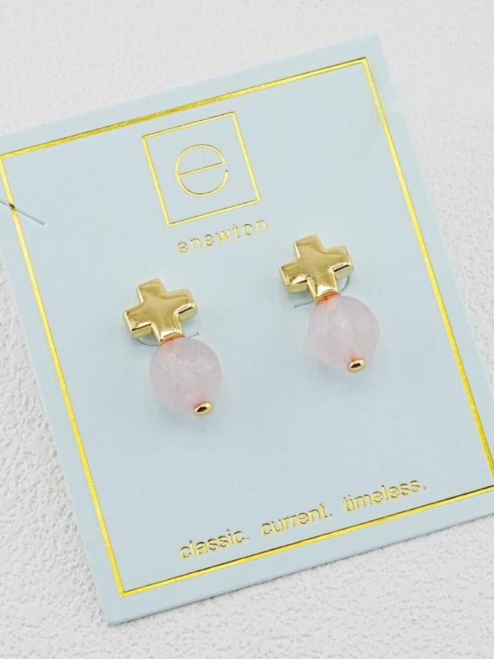 Enewton Cross Pink Crystal Stud Earrings